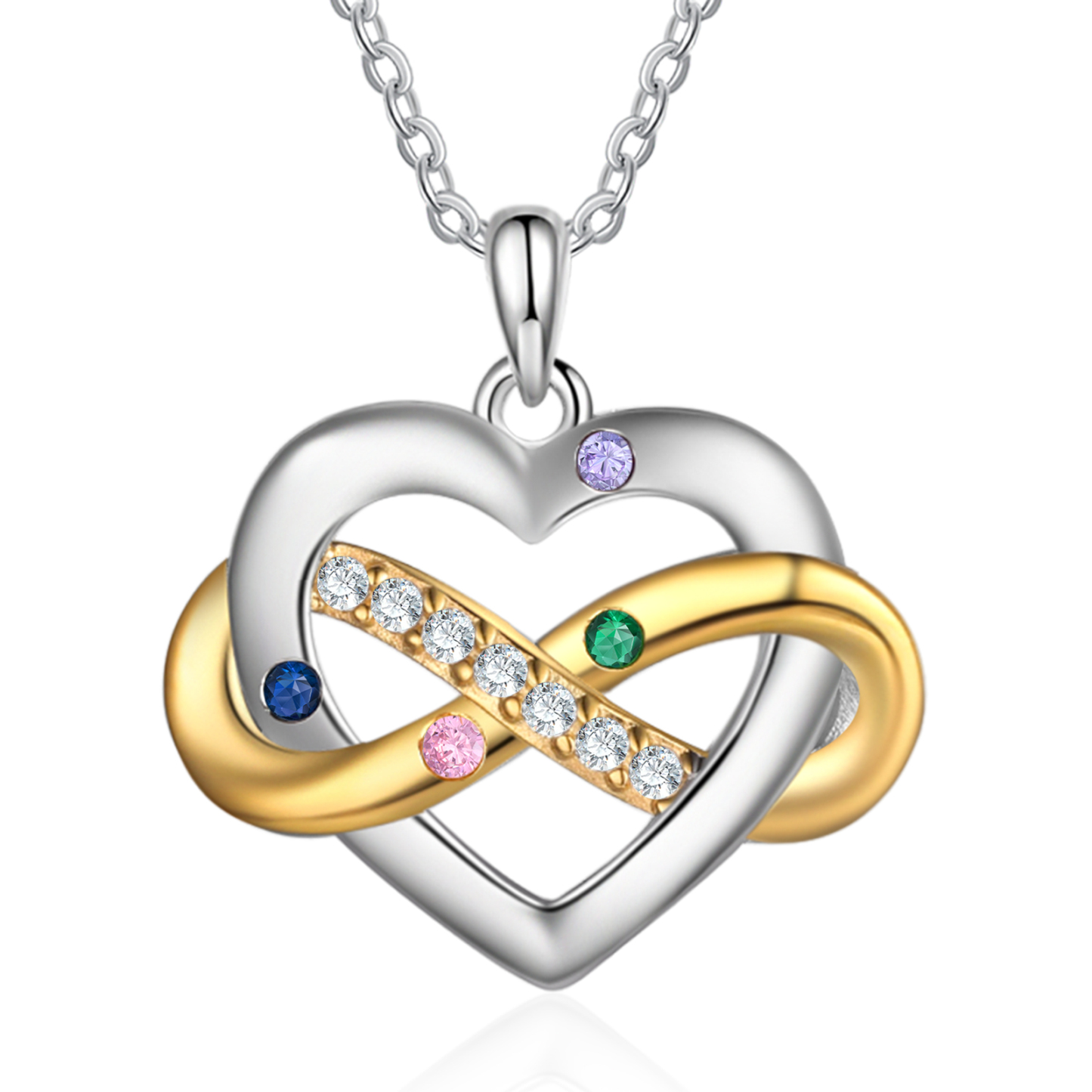 Personalised Heart & Infinity Necklace Custom 2-6 Birthstones & 2-6 Names Gifts for Her