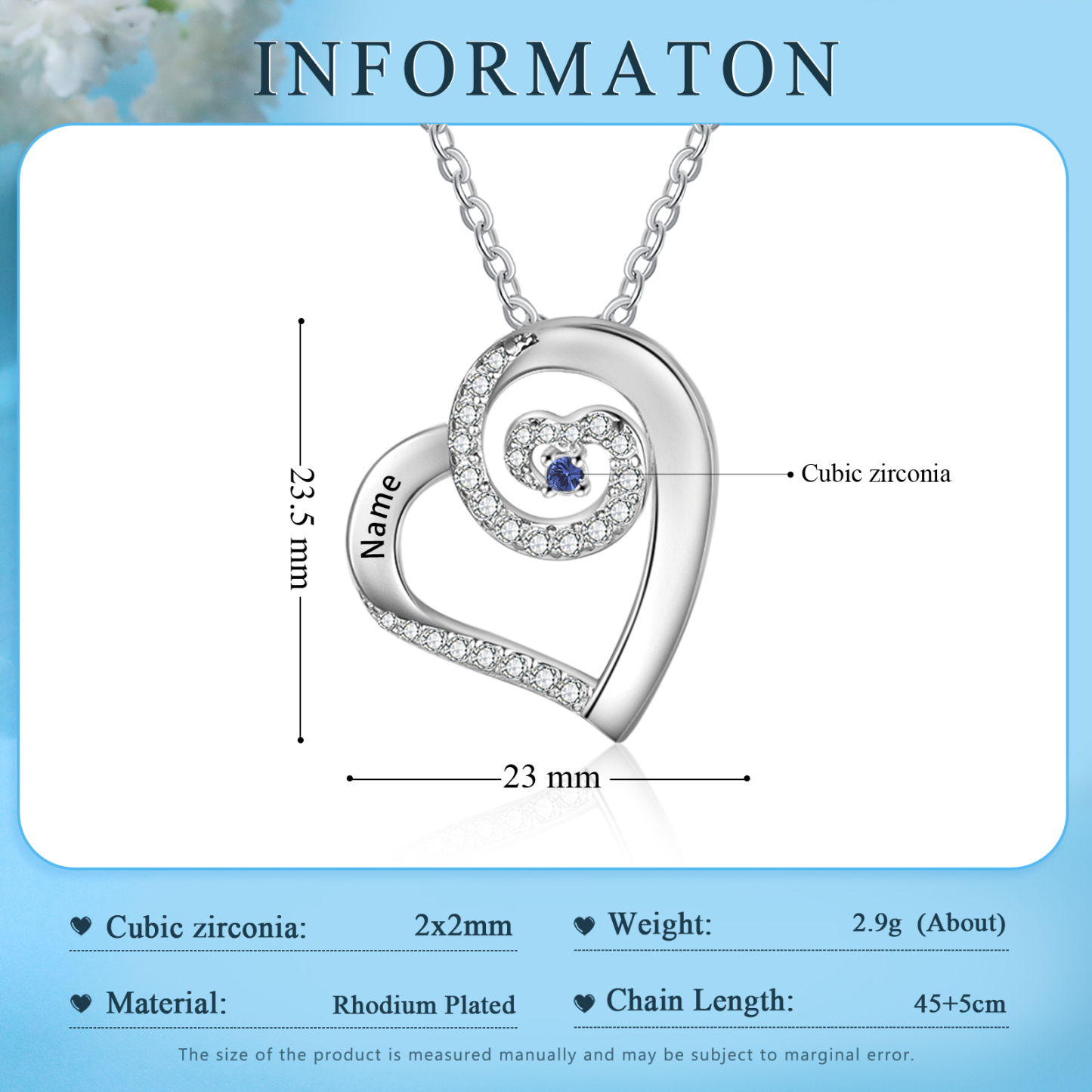Personalised Heart Pendant Necklace Custom 1 Birthstone & 1 Name Gift for Women Girls
