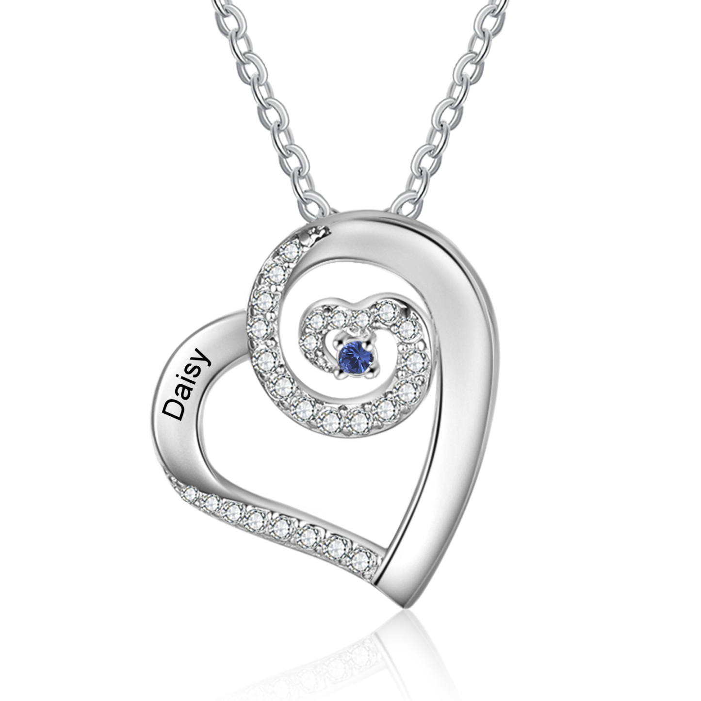Personalised Heart Pendant Necklace Custom 1 Birthstone & 1 Name Gift for Women Girls