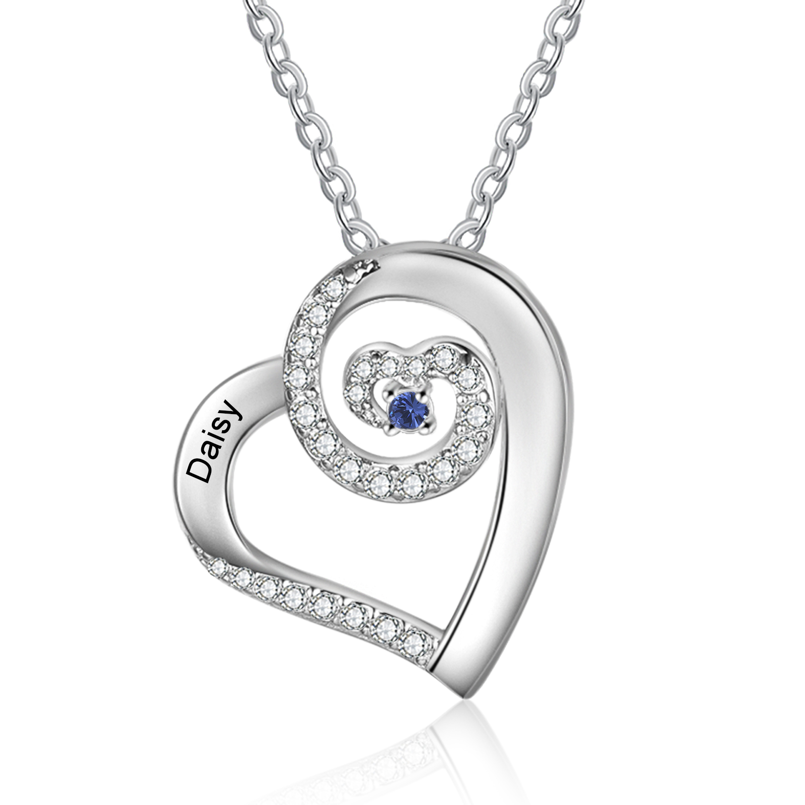 Personalised Heart Pendant Necklace Custom 1 Birthstone & 1 Name Gift for Women Girls