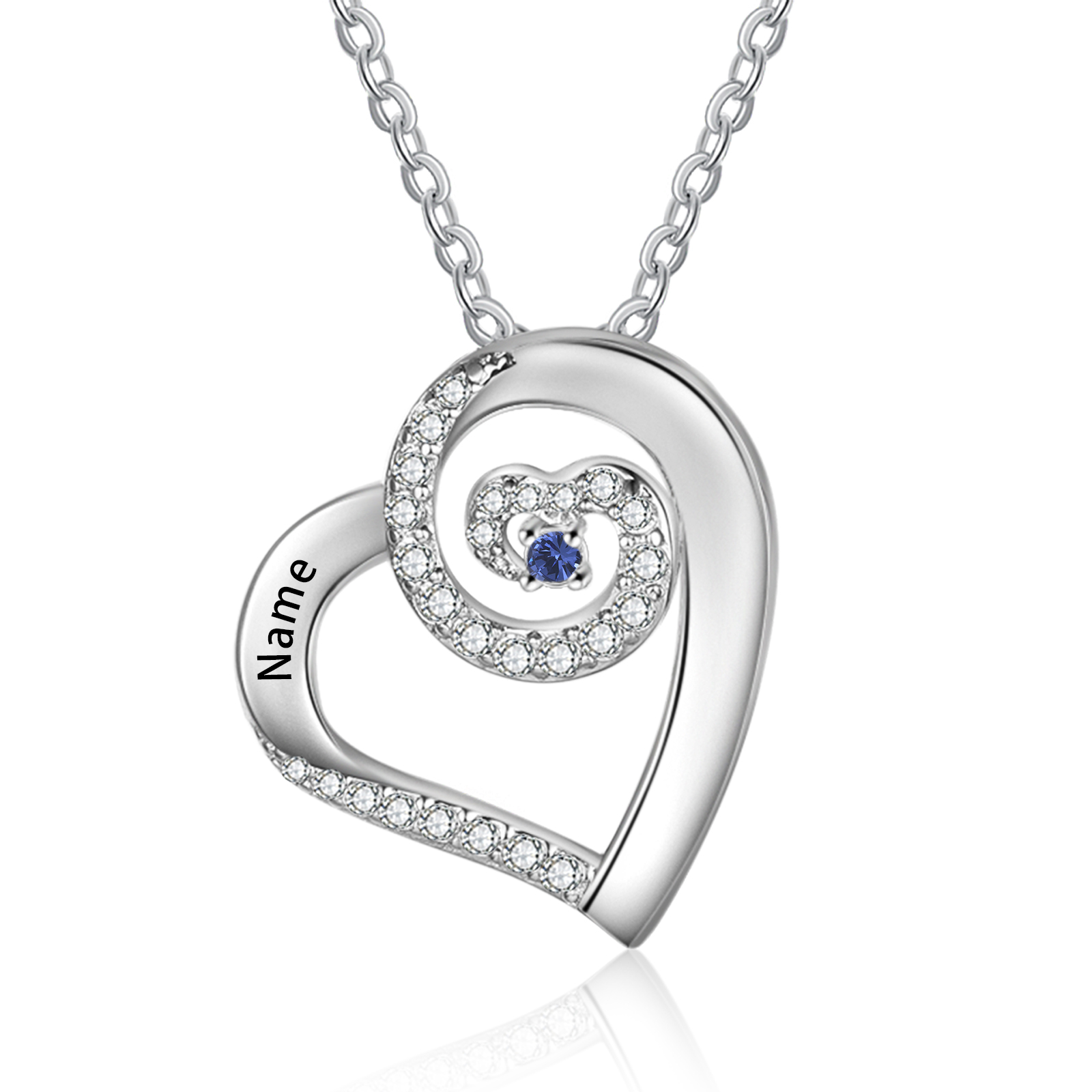 Personalised Heart Pendant Necklace Custom 1 Birthstone & 1 Name Gift for Women Girls