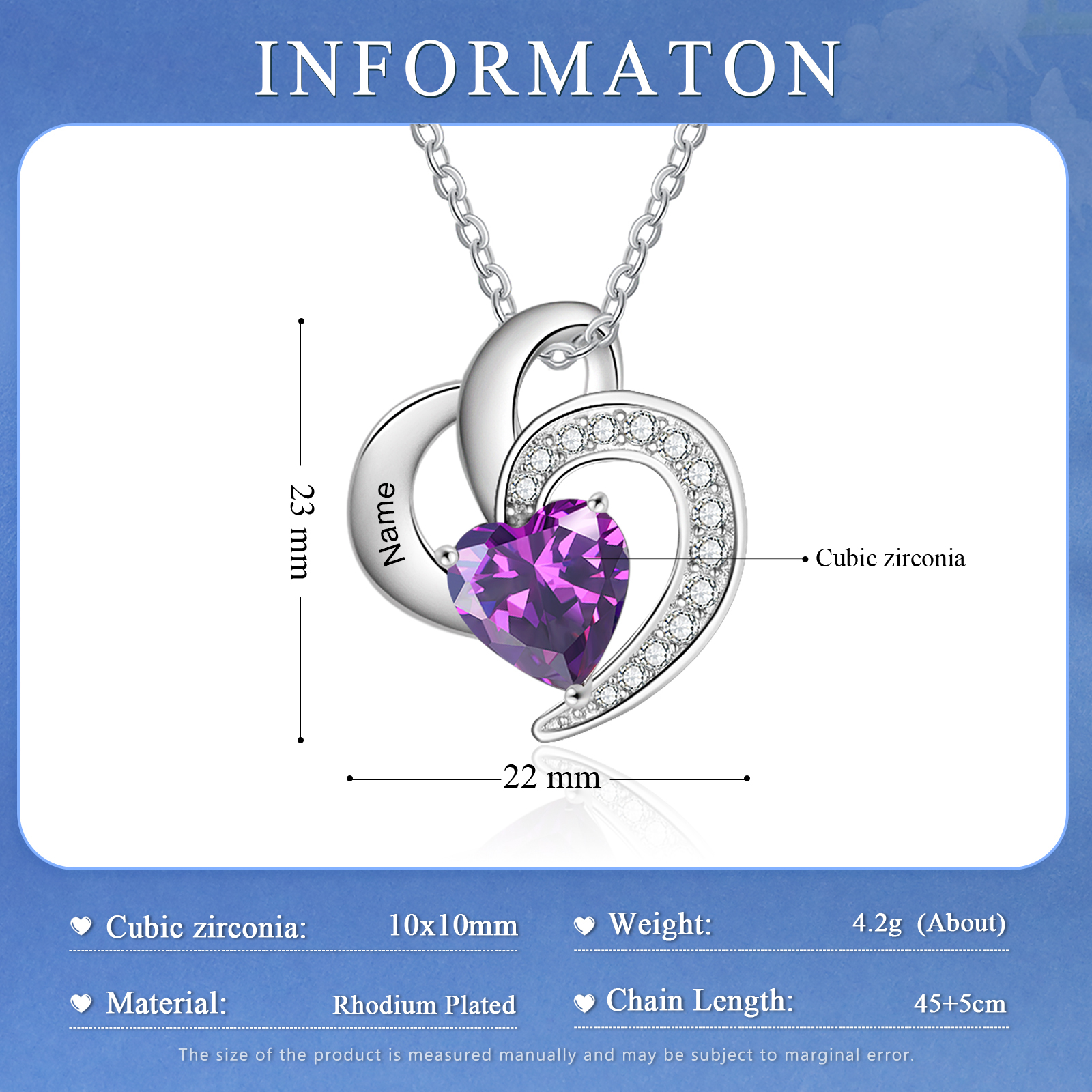 Personalized Heart Birthstone Necklace Custom 1 Name 1 Stone Mother Necklace Gift for Her