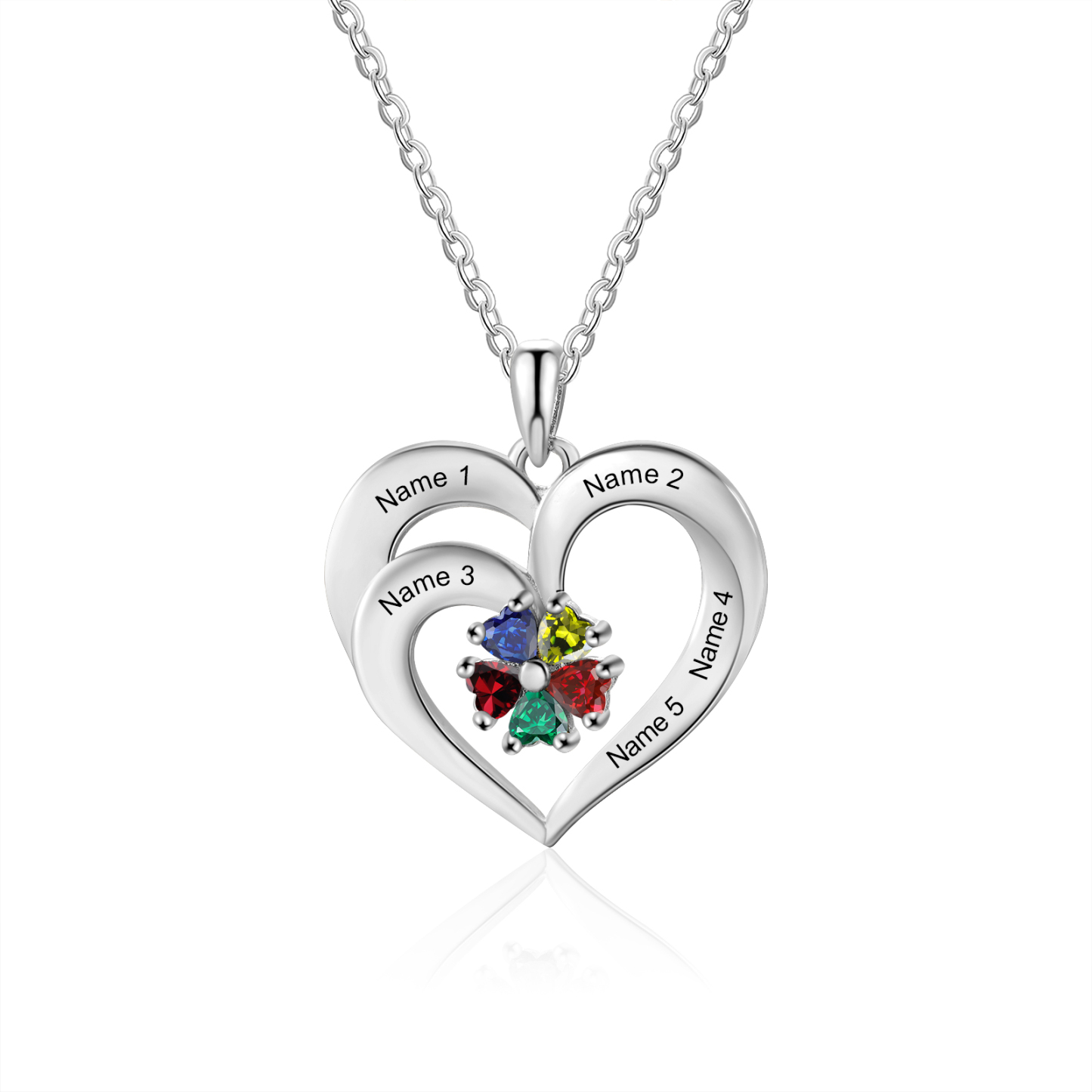 Custom 1-5 Names Personalized Heart Birthstone Necklace for Her