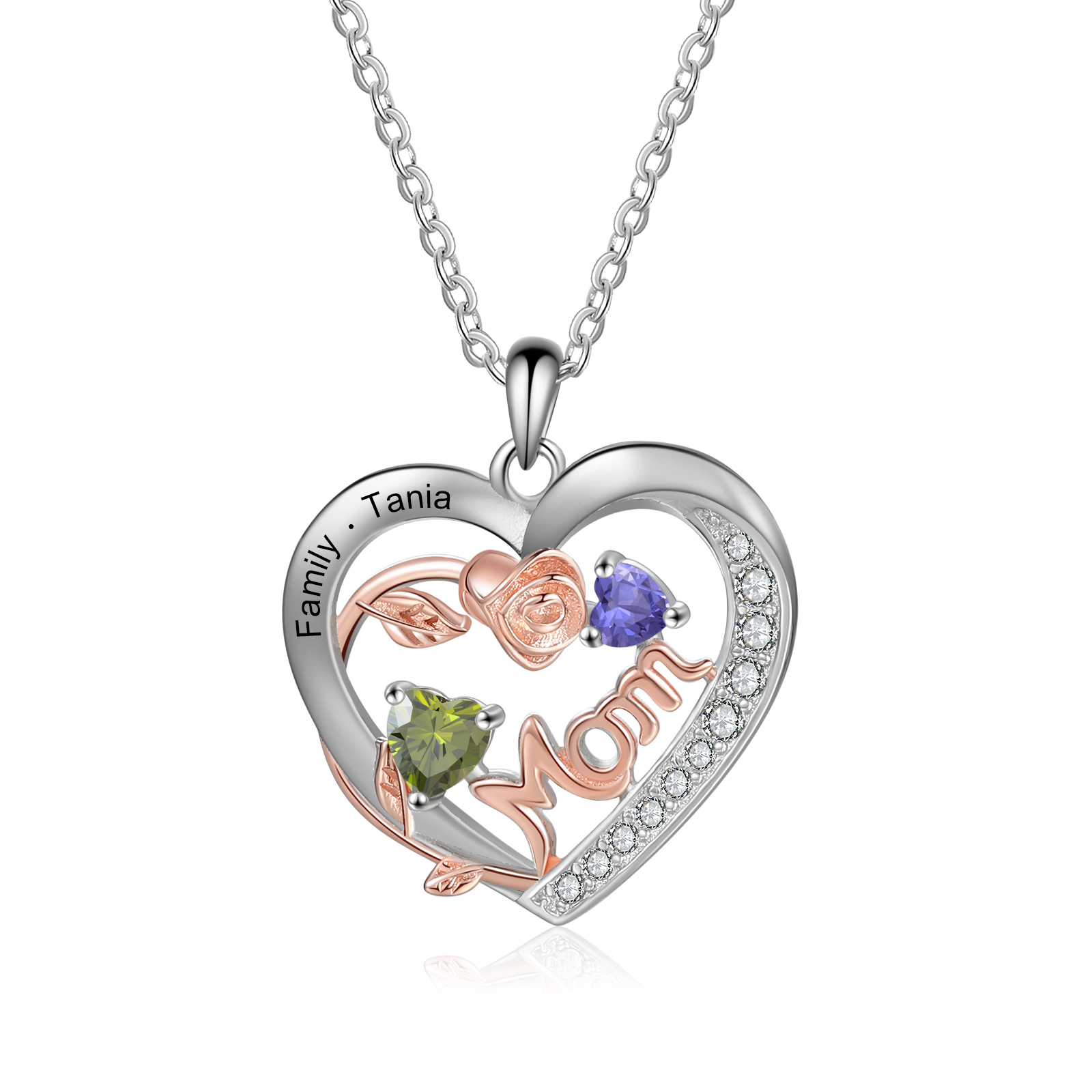 Custom 2 Names Mom Personalized Heart Birthstone Necklace Mother Necklace Gift for Her