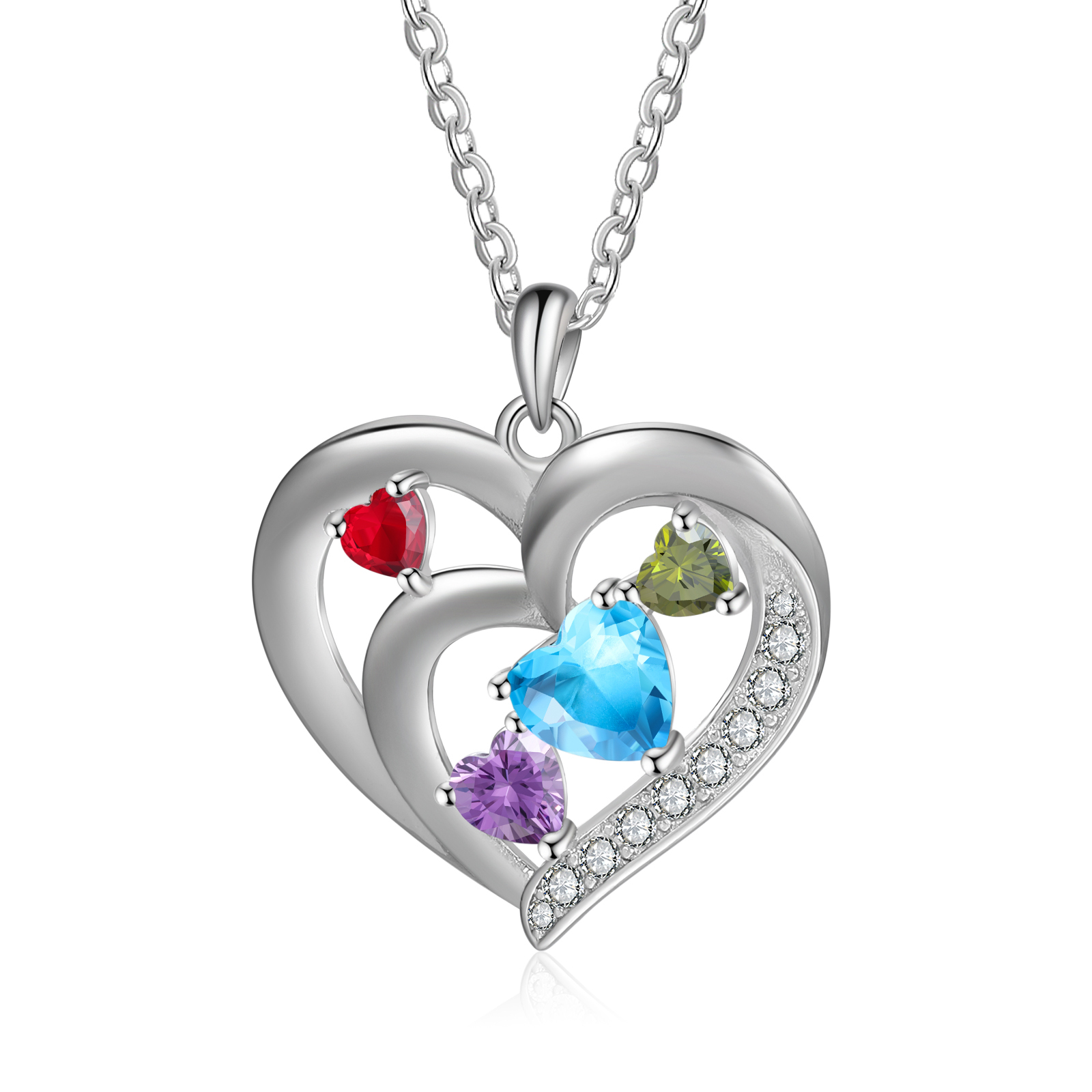 Personalized Heart Birthstone Necklace Custom 4 Names 4 Stones Intertwined Mother Necklace Gift for Her