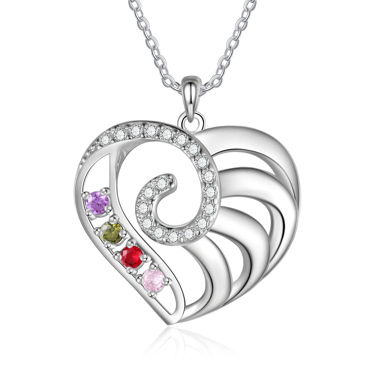 Personalized Heart Necklace with Custom 4 Names and 4 Birthstones 925 Sterling Silver Necklace Gift for Her | Jessmade