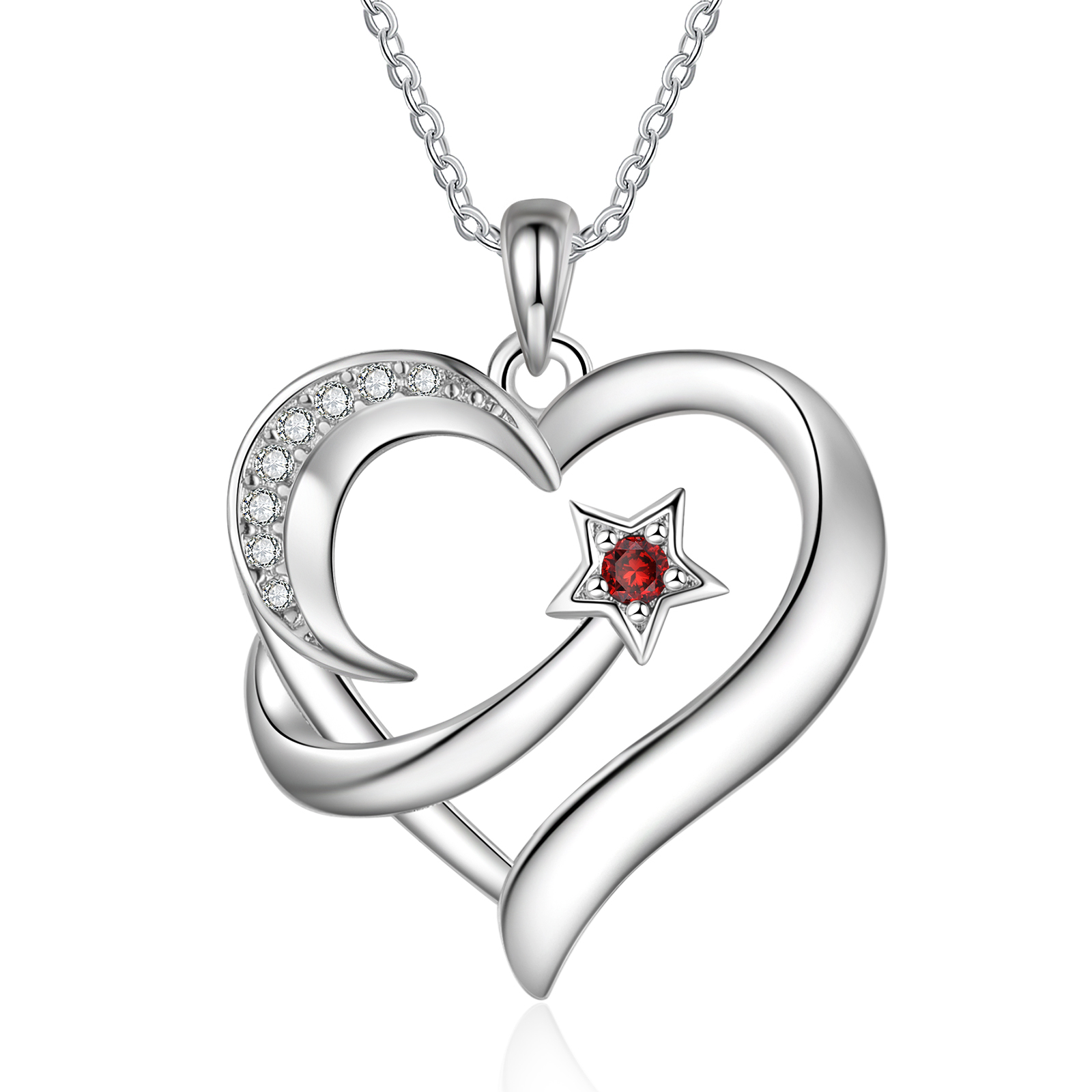 Personalized Moon Star Heart Women's Necklace Custom Birthstone & Name & Text Gift for Her