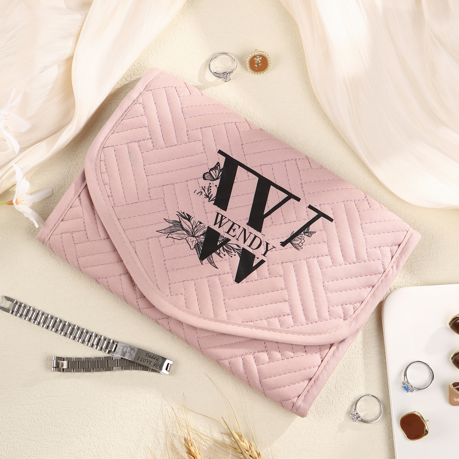 Personalized Name Multi-Functional Storage Jewelry Bag Custom Makeup B