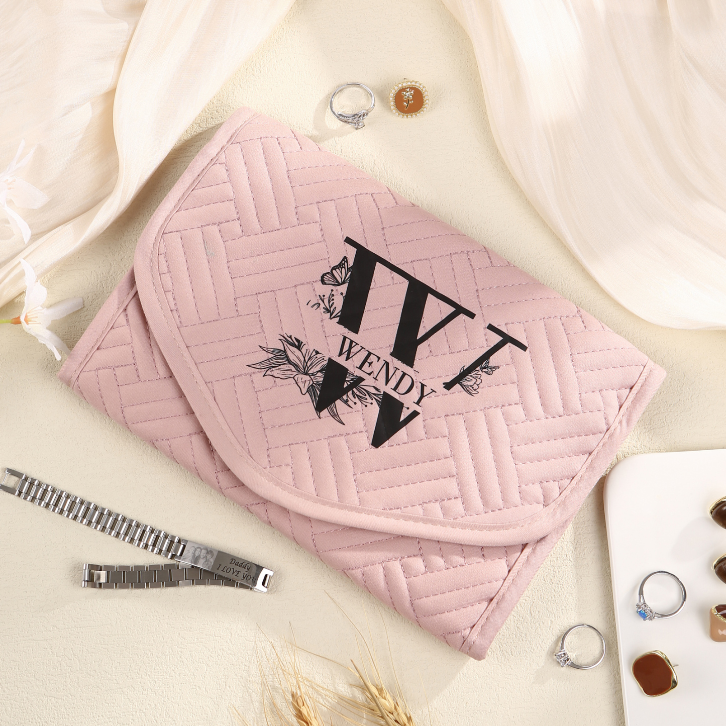 Personalized Name Multi-Functional Storage Jewelry Bag Custom Makeup B