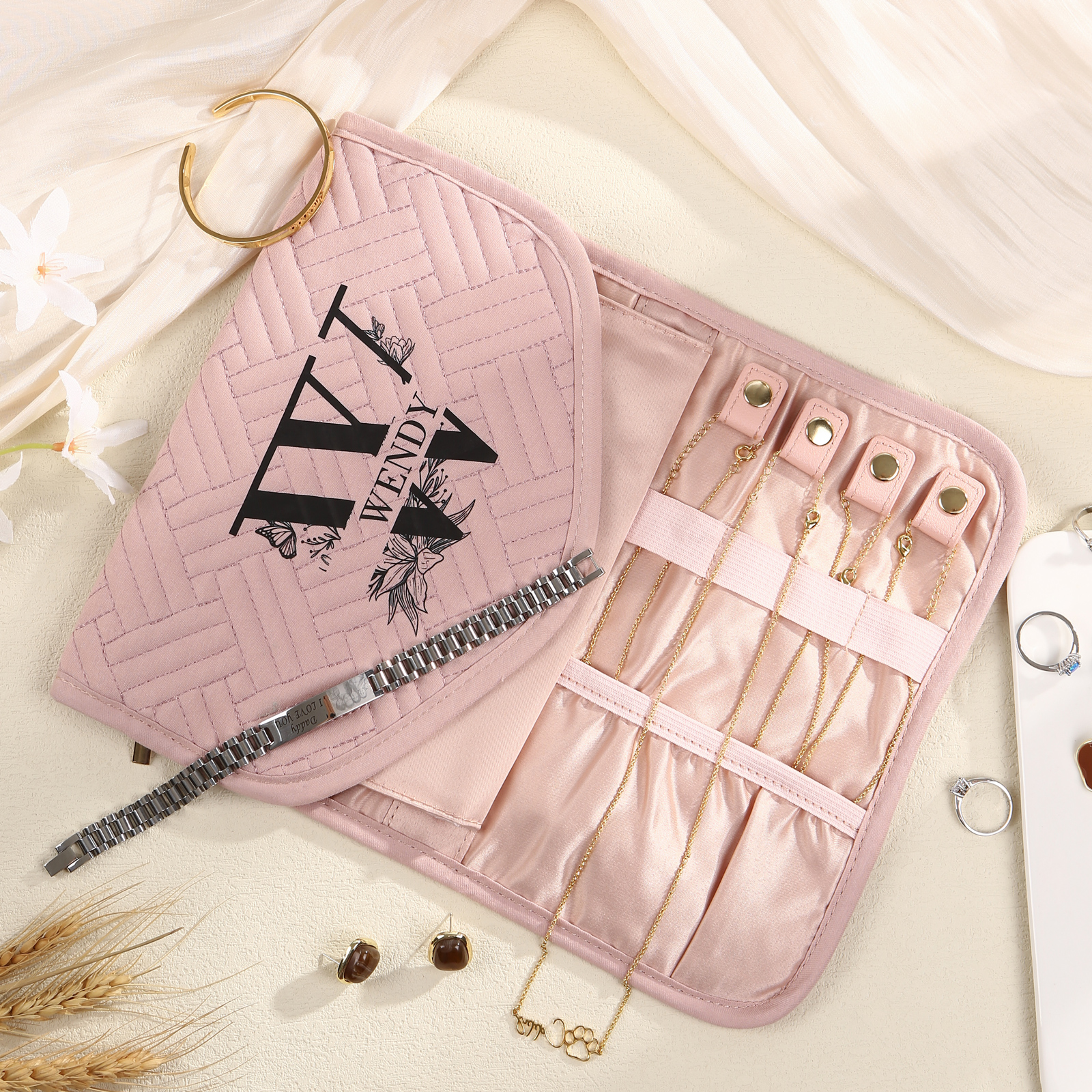 Personalized Name Multi-Functional Storage Jewelry Bag Custom Makeup Bag Jewelry Storage Gifts for Her