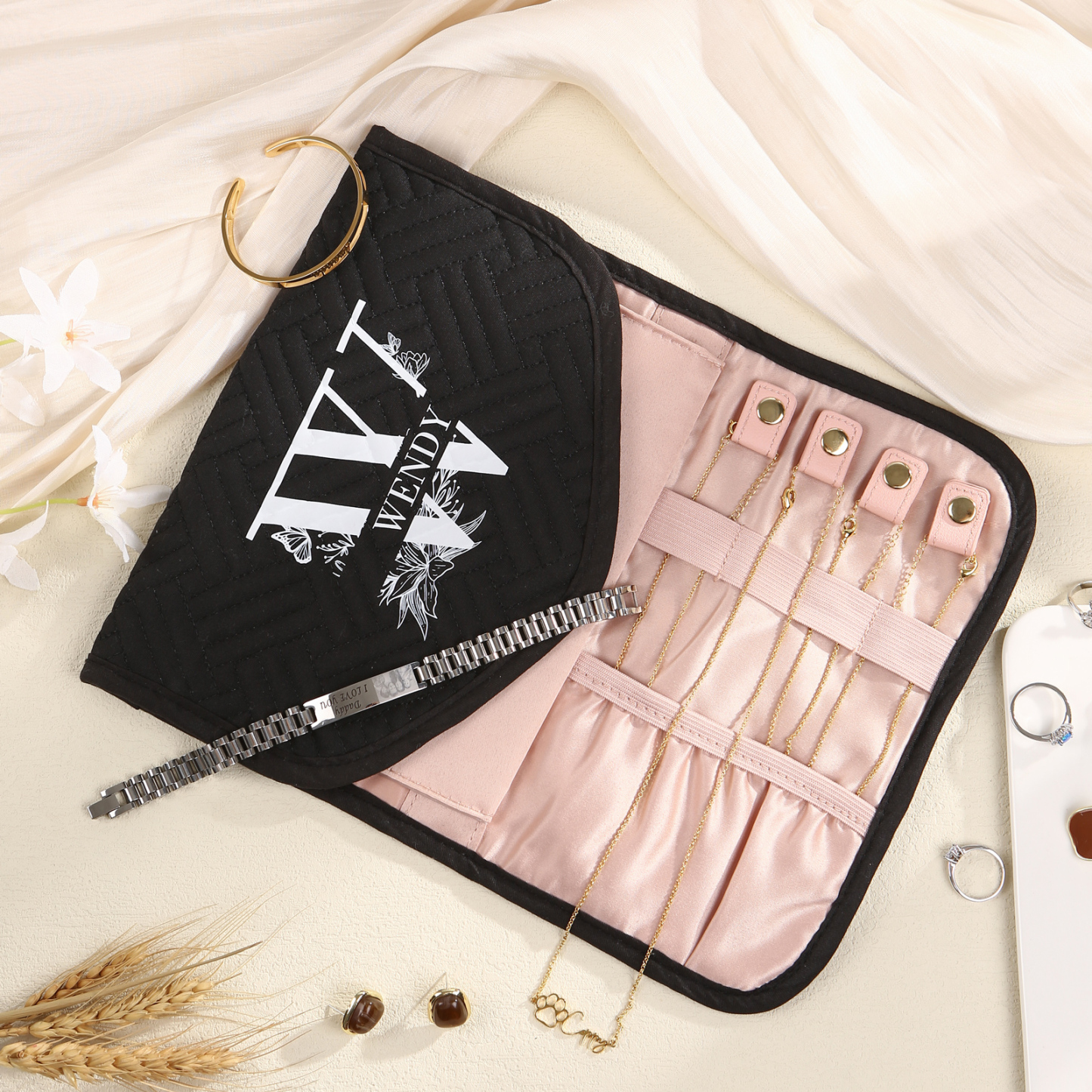 Personalized Name Multi-Functional Storage Jewelry Bag Custom Makeup Bag Jewelry Storage Gifts for Her