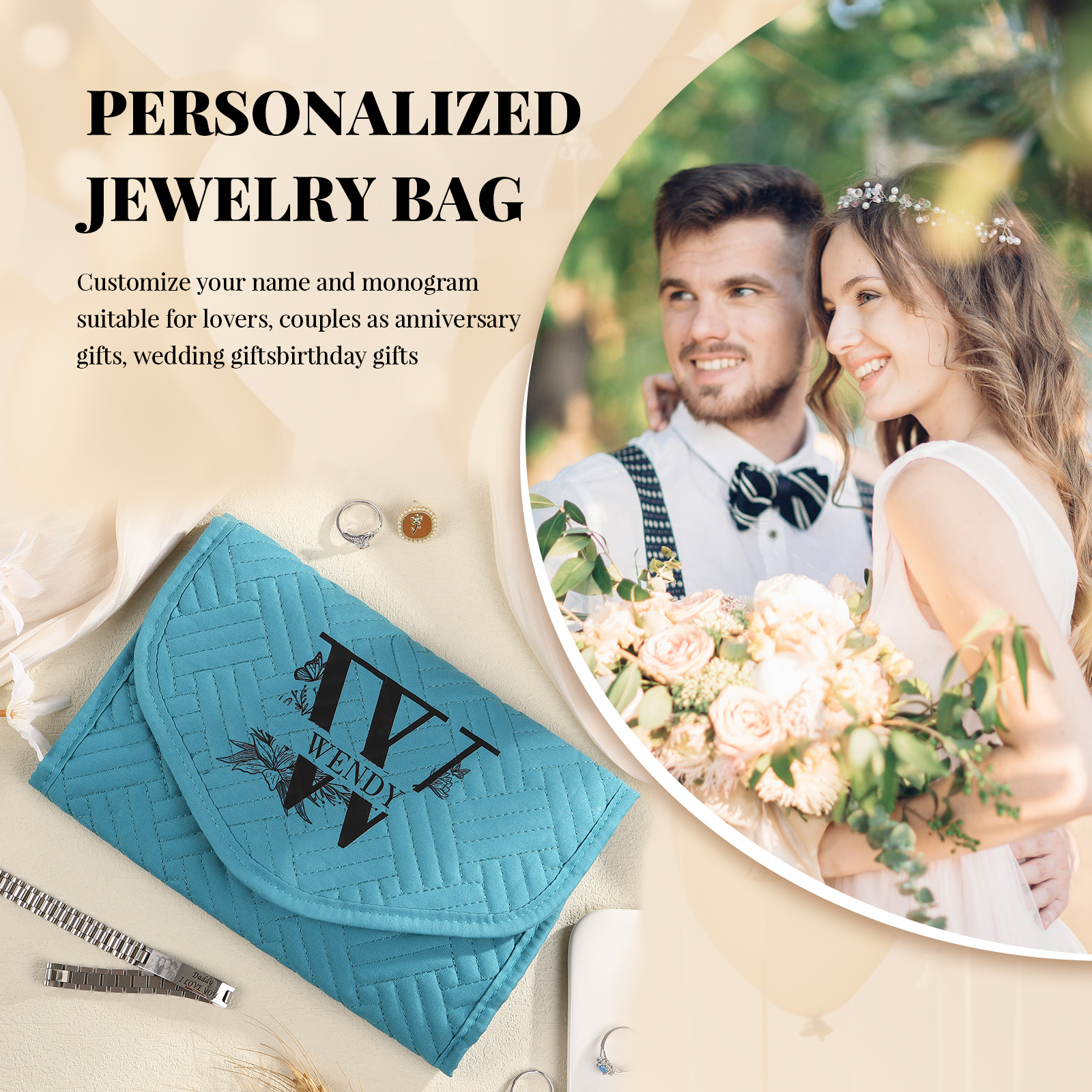 Personalized Name Multi-Functional Storage Jewelry Bag Custom Makeup Bag Jewelry Storage Gifts for Her