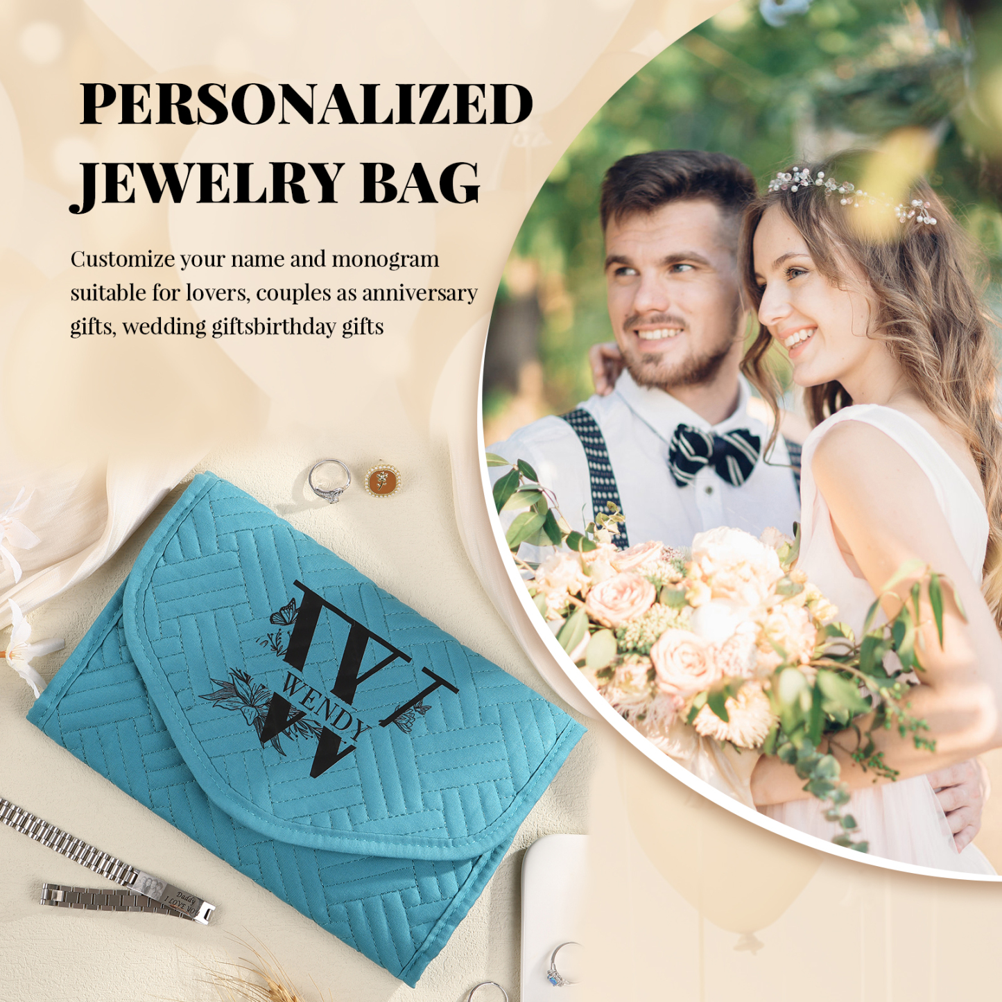 Personalized Name Multi-Functional Storage Jewelry Bag Custom Makeup Bag Jewelry Storage Gifts for Her