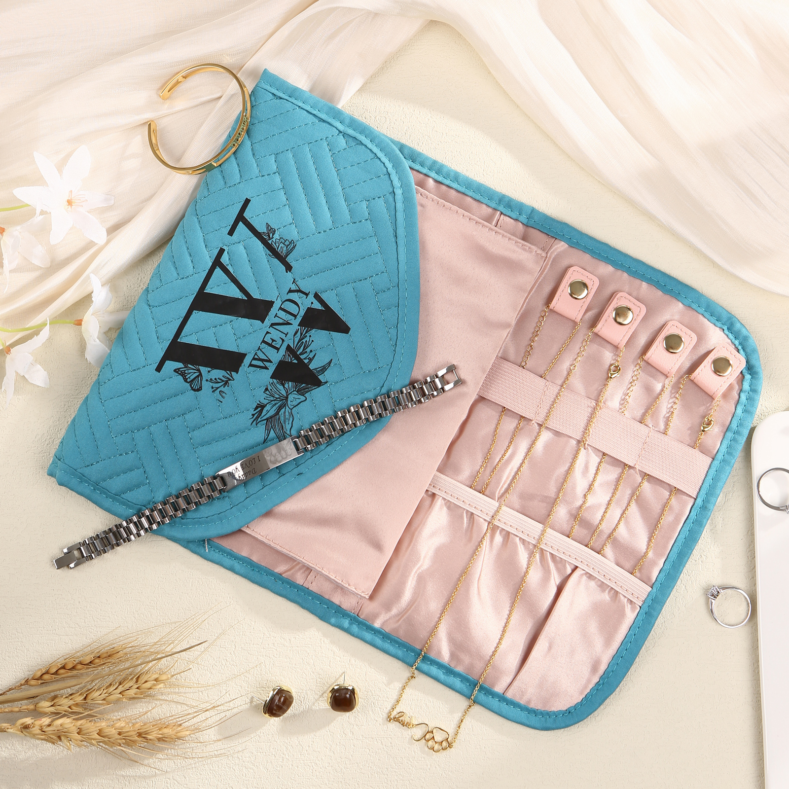 Personalized Name Multi-Functional Storage Jewelry Bag Custom Makeup Bag Jewelry Storage Gifts for Her