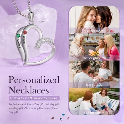 Personalized Heart Necklace with 2 Names & Birthstones A Thoughtful Gift for Her