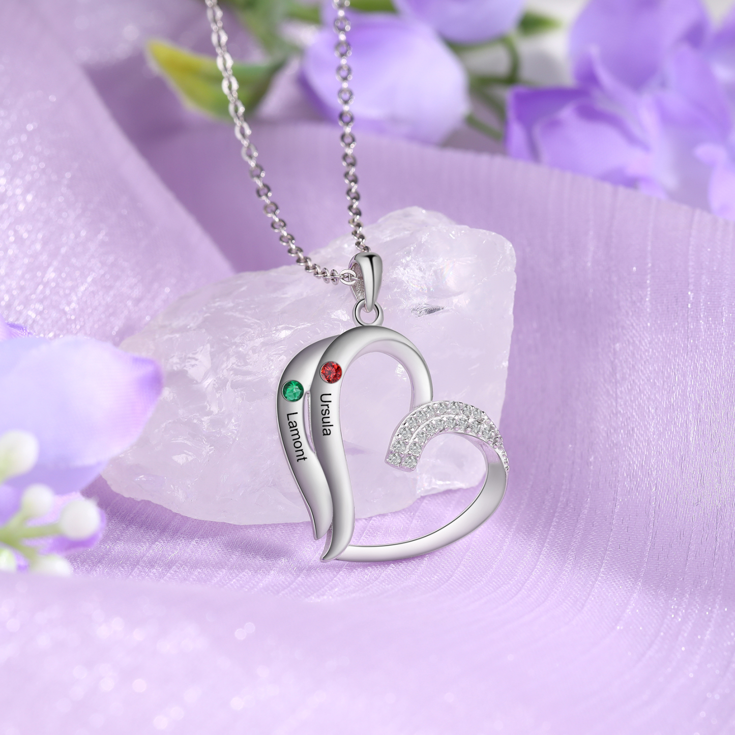 Personalized Heart Necklace with 2 Names & Birthstones A Thoughtful Gift for Her
