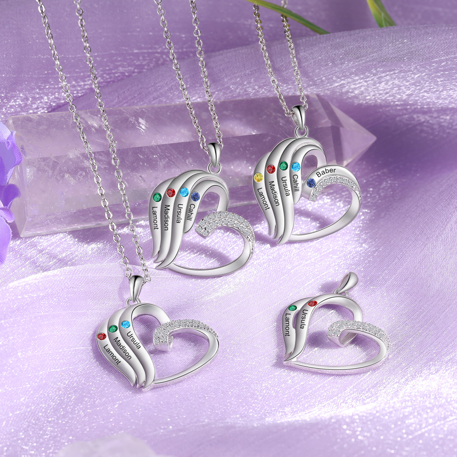 Personalized Heart Necklace with 2 Names & Birthstones A Thoughtful Gift for Her