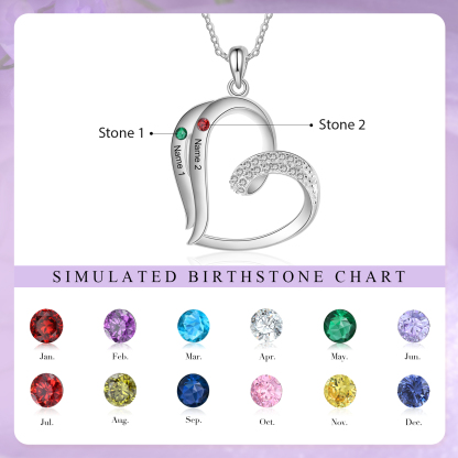 Personalized Heart Necklace with 2 Names & Birthstones A Thoughtful Gift for Her