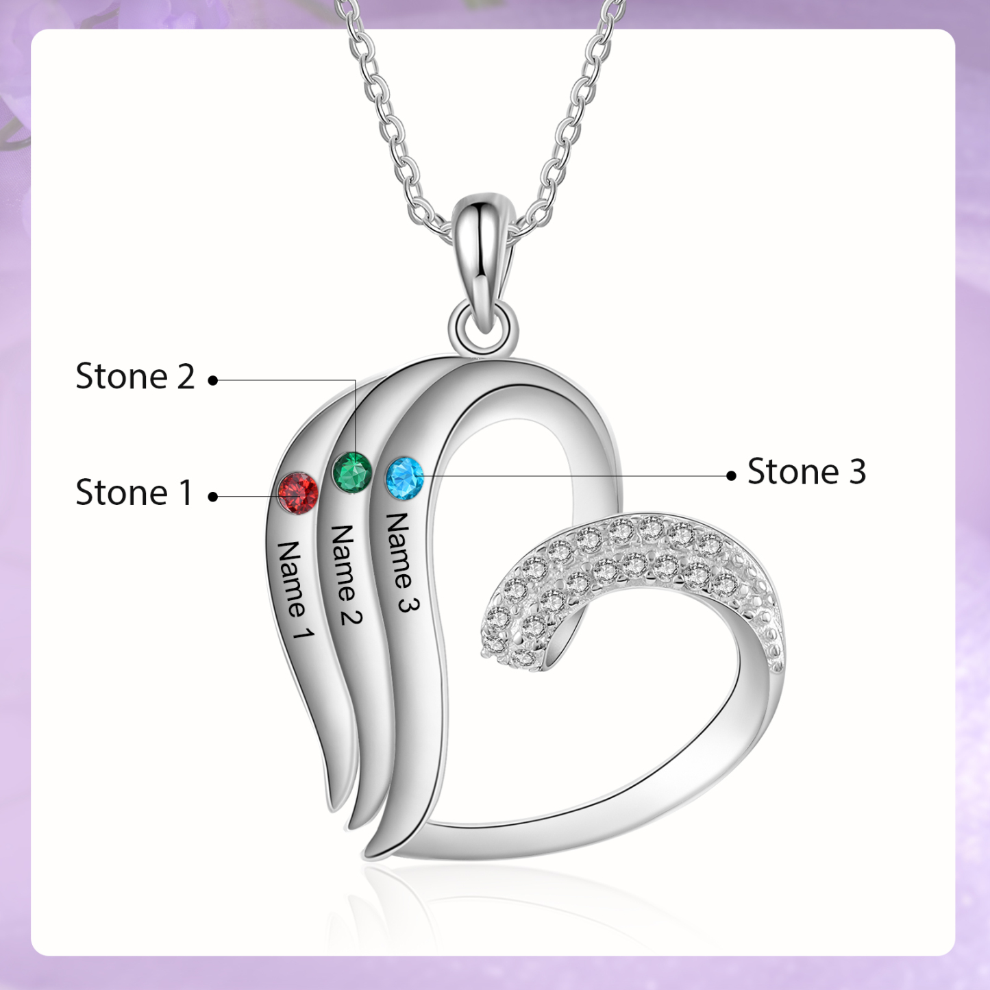 Personalized Heart Necklace with 3 Names & Birthstones A Thoughtful Gift for Her