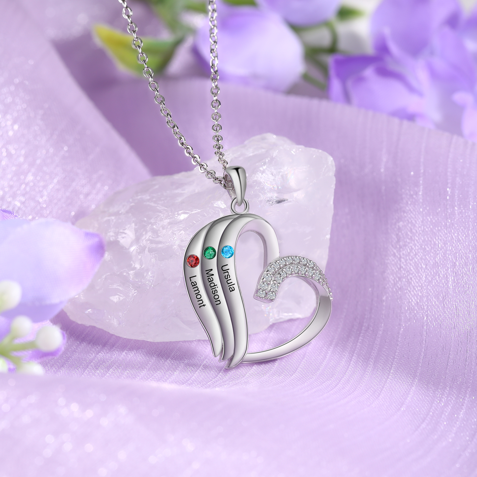 Personalized Heart Necklace with 3 Names & Birthstones A Thoughtful Gift for Her