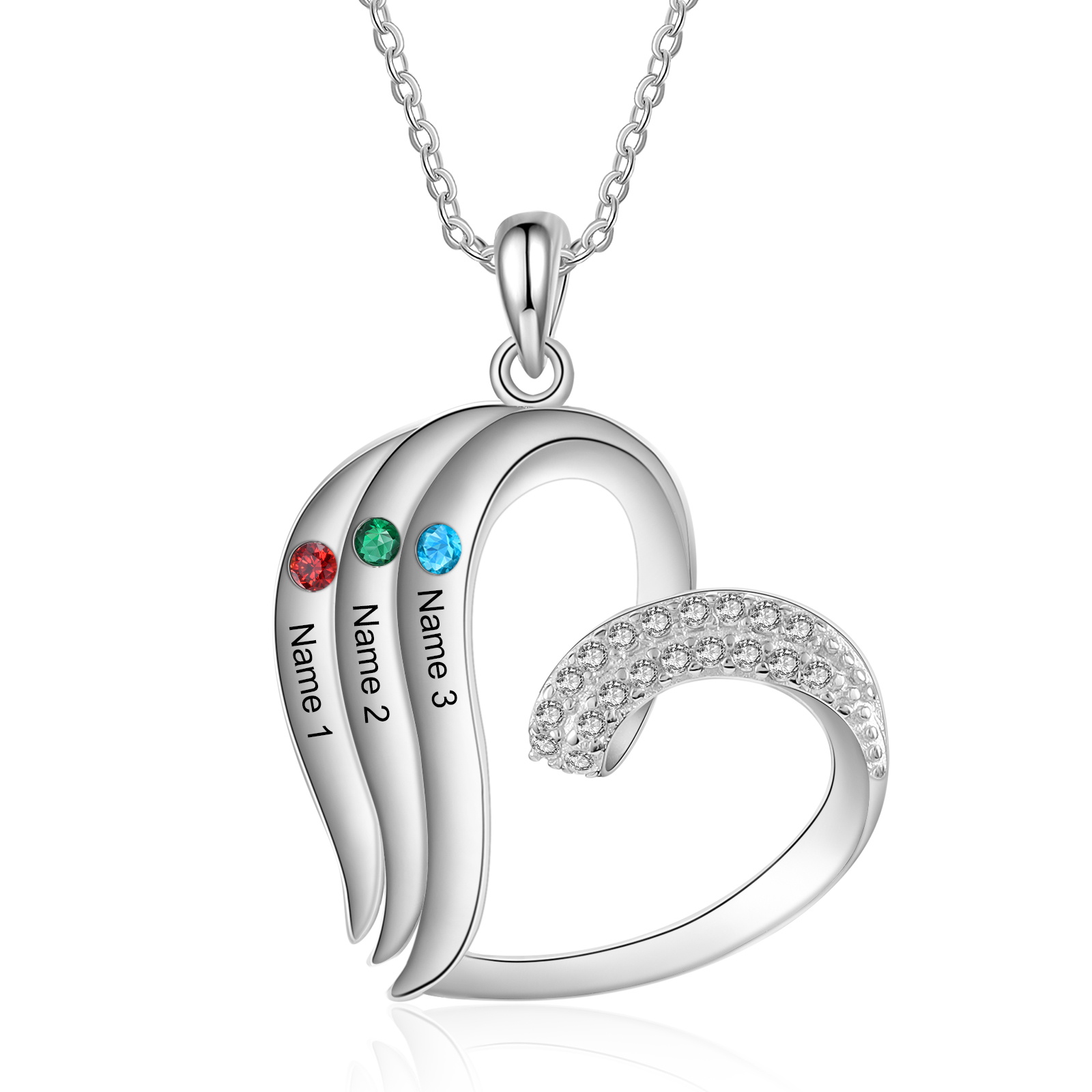 Personalized Heart Necklace with 3 Names & Birthstones A Thoughtful Gift for Her