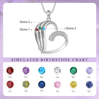 Personalized Heart Necklace with 3 Names & Birthstones A Thoughtful Gift for Her