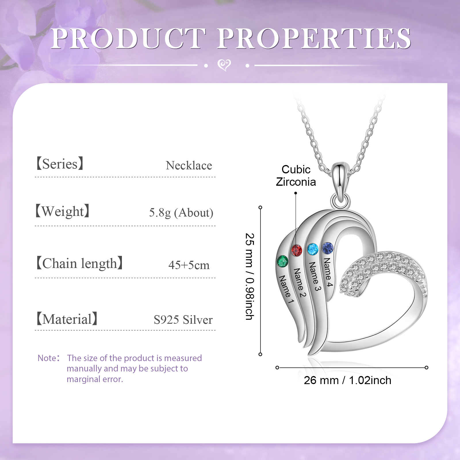 [Copy]Personalized Heart Necklace with 2 Names & Birthstones A Thoughtful Gift for Her