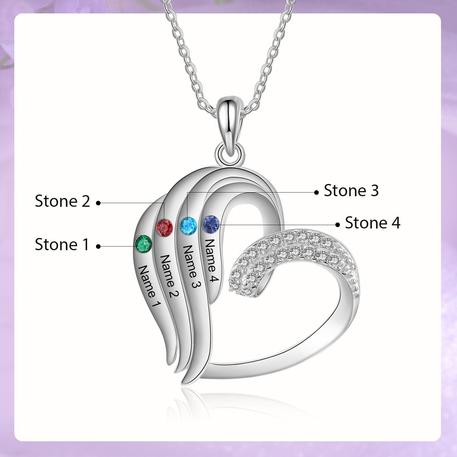[Copy]Personalized Heart Necklace with 2 Names & Birthstones A Thoughtful Gift for Her