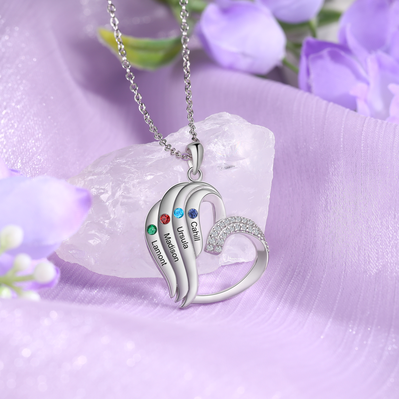 [Copy]Personalized Heart Necklace with 2 Names & Birthstones A Thoughtful Gift for Her