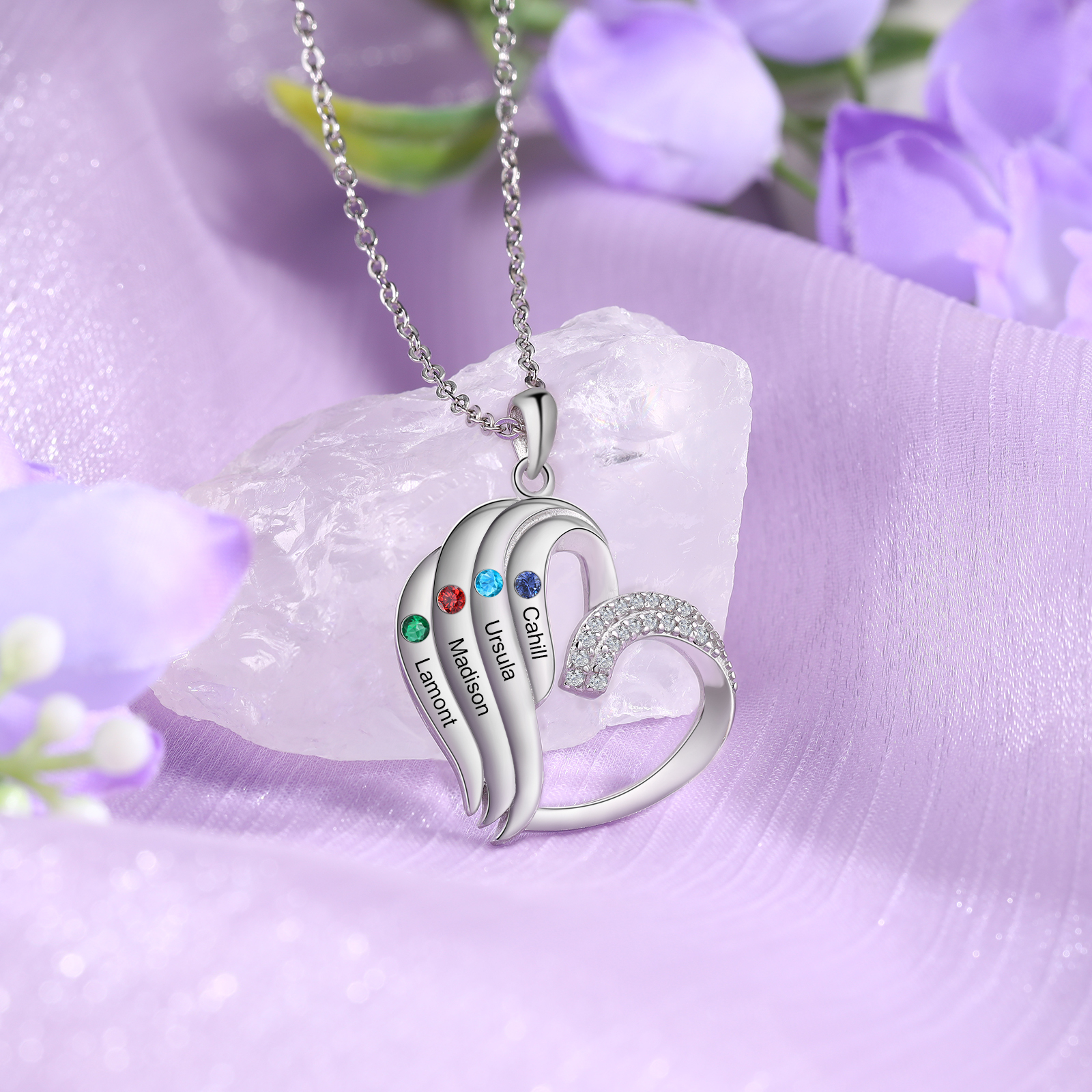 [Copy]Personalized Heart Necklace with 2 Names & Birthstones A Thoughtful Gift for Her