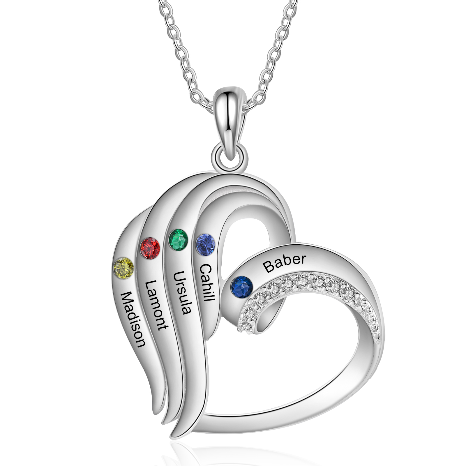 Personalized Heart Necklace with 5 Names & Birthstones A Thoughtful Gift for Her