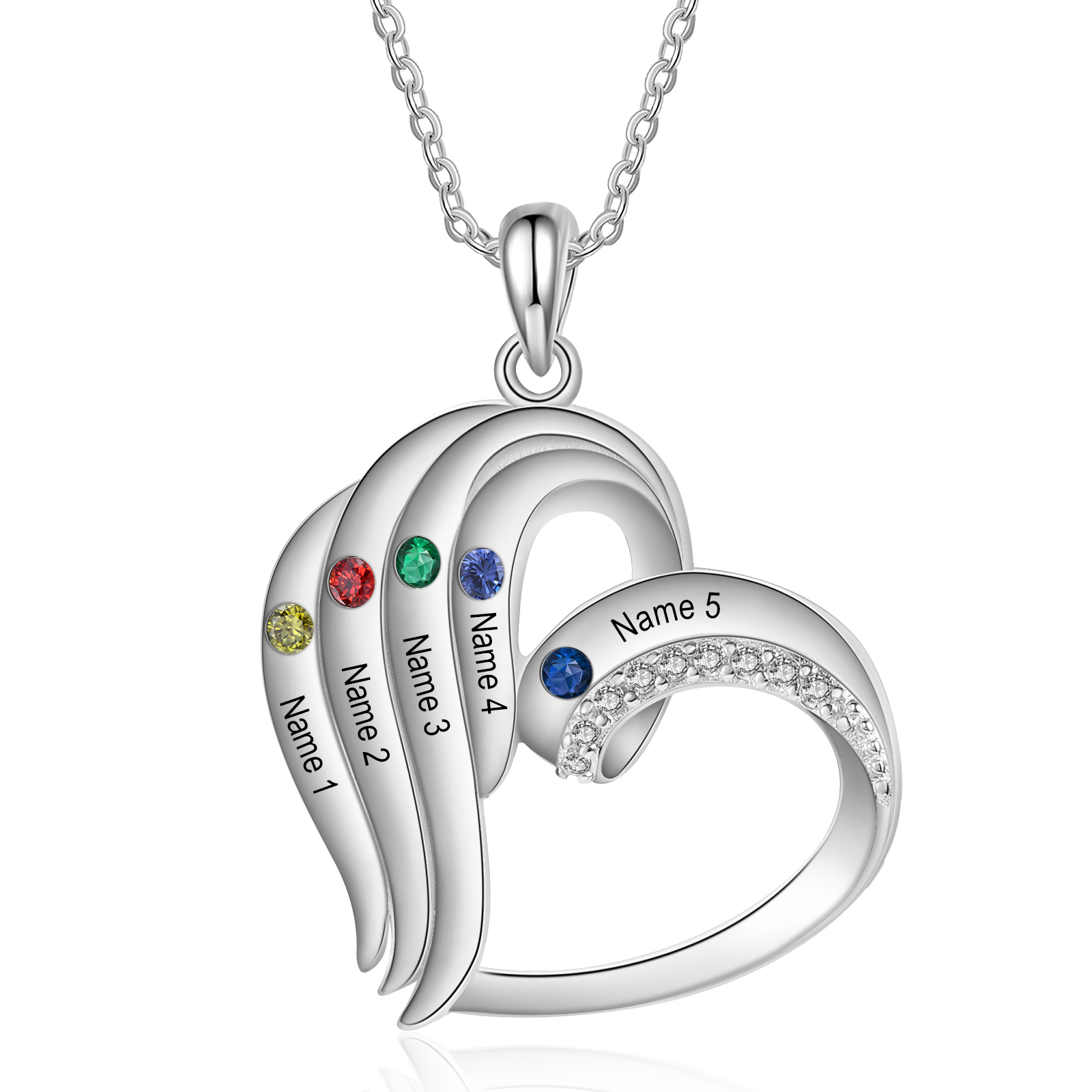 Personalized Heart Necklace with 5 Names & Birthstones A Thoughtful Gift for Her