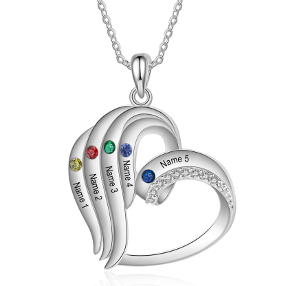 Personalized Heart Necklace with 5 Names & Birthstones A Thoughtful Gift for Her