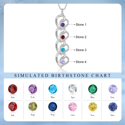 Personalized Heart-Shaped Birthstone Necklace - Custom 4 Names & 4 Birthstones Necklace Gift for Her | Lorajewel
