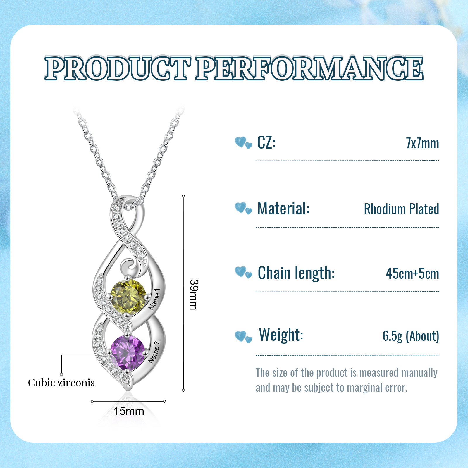 Personalised Twisted Pendant Necklace Custom 2-3 Birthstones & 2-3 Names Necklace Gifts for Her