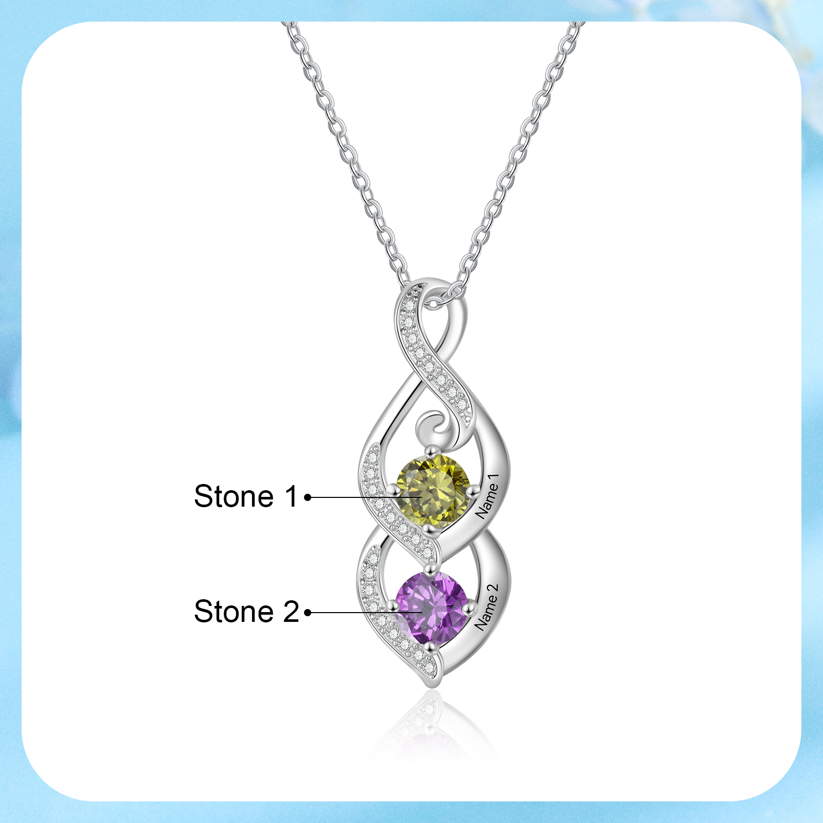 Personalised Twisted Pendant Necklace Custom 2-3 Birthstones & 2-3 Names Necklace Gifts for Her