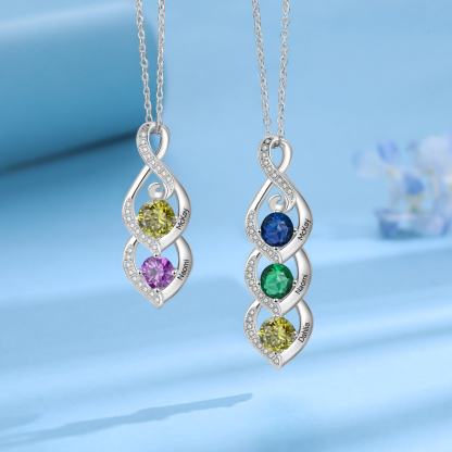 Personalised Twisted Pendant Necklace Custom 2-3 Birthstones & 2-3 Names Necklace Gifts for Her