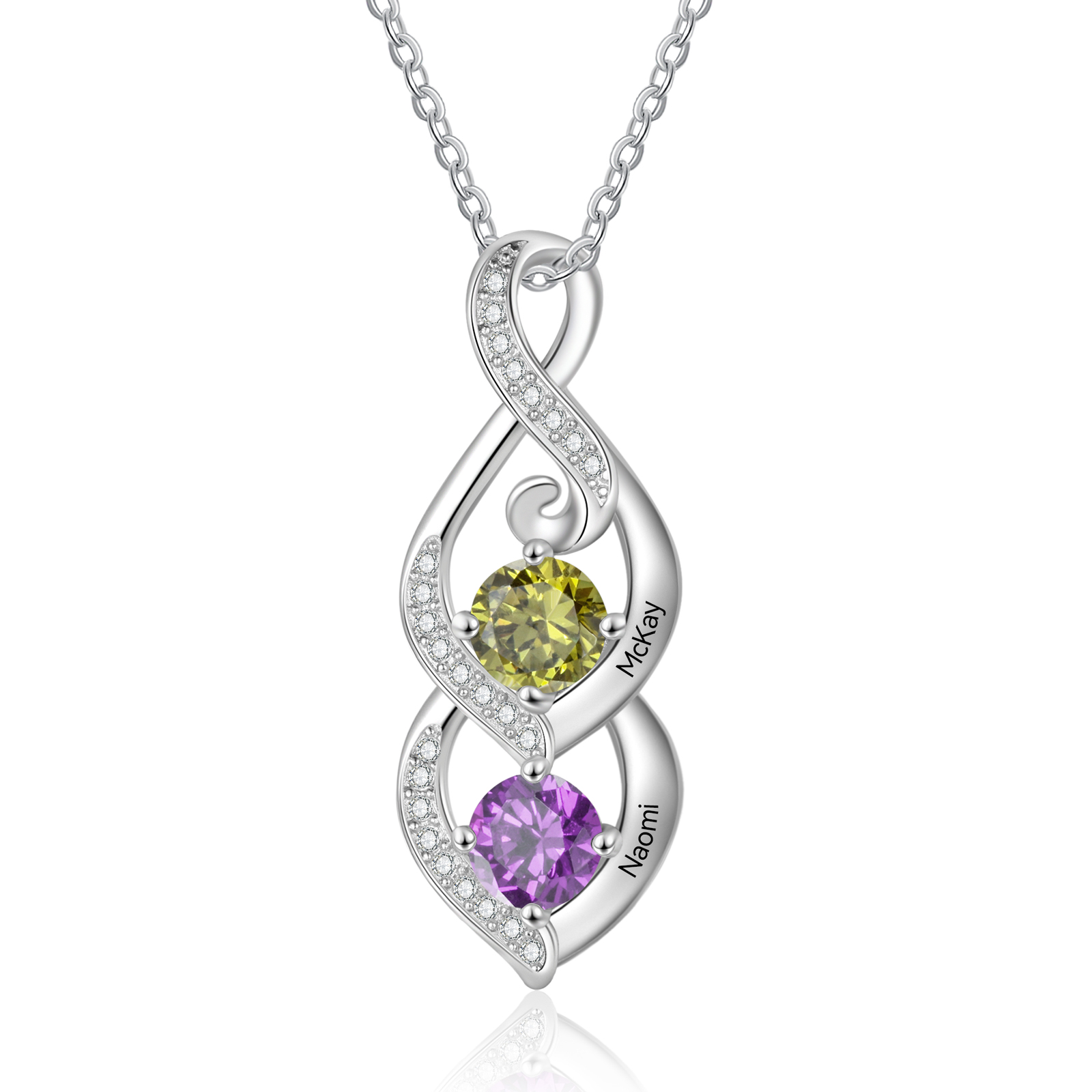 Personalised Twisted Pendant Necklace Custom 2-3 Birthstones & 2-3 Nam