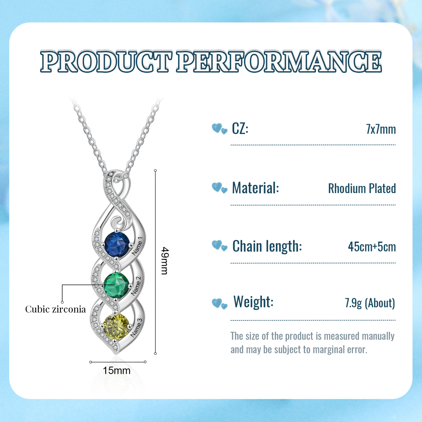 Personalised Twisted Pendant Necklace Custom 2-3 Birthstones & 2-3 Names Necklace Gifts for Her