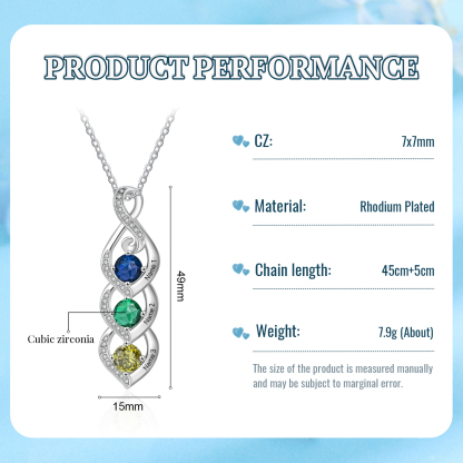 Personalised Twisted Pendant Necklace Custom 2-3 Birthstones & 2-3 Names Necklace Gifts for Her