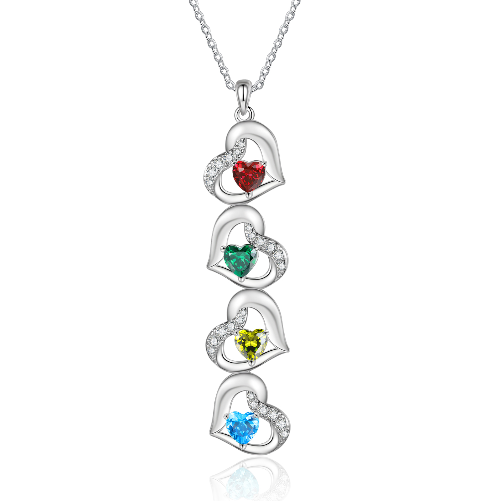 Personalized Heart-Shaped Birthstone Necklace - Custom 4 Names & 4 Birthstones Christmas Gift for Her | Lorajewel