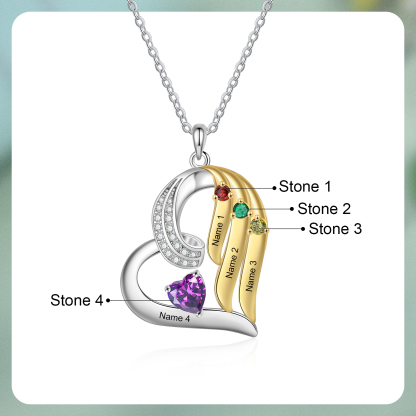Personalized Heart Necklace Custom 4 Birthstone & Name Jewelry Ideal Christmas Gift