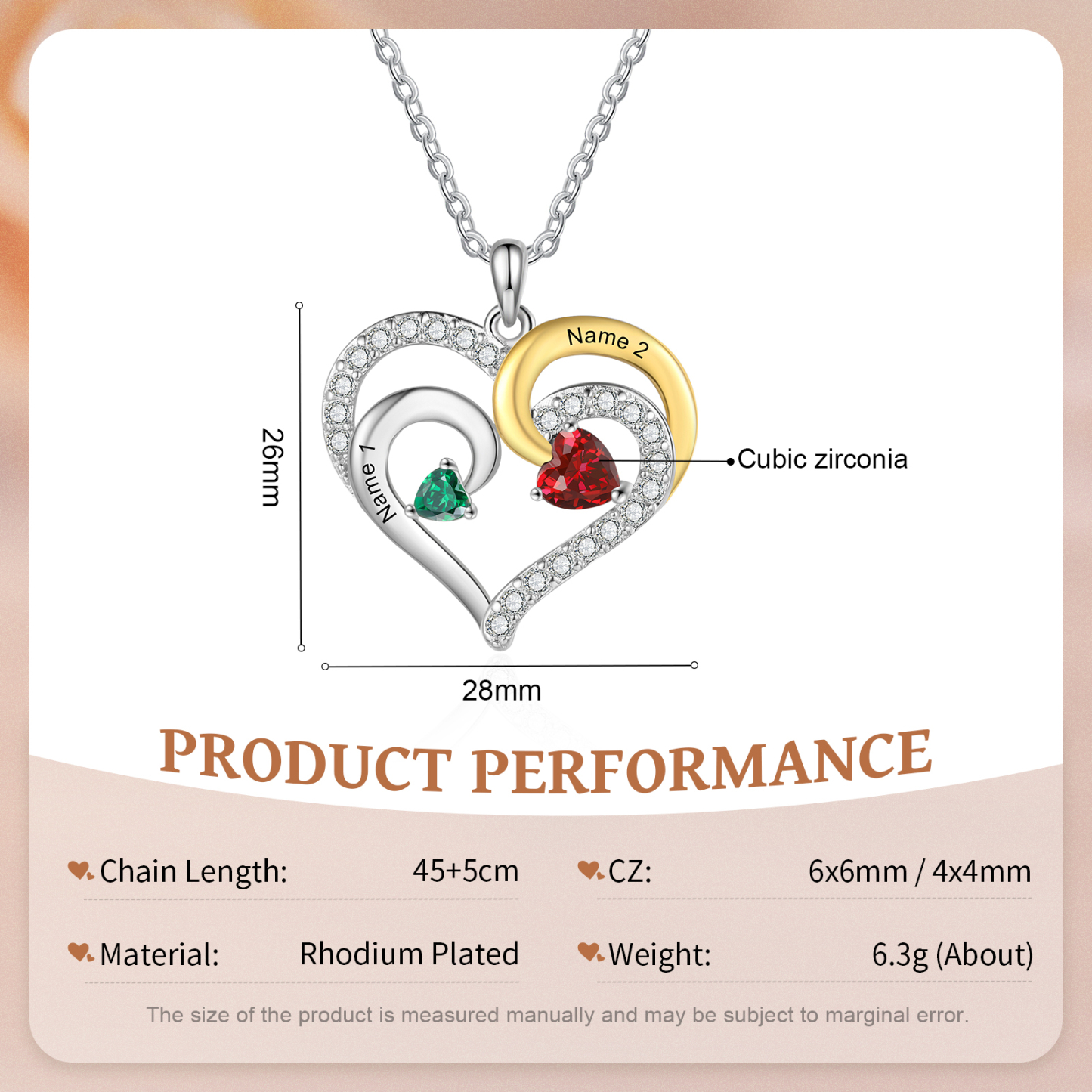 Personalized Heart Necklace – Custom 2 Birthstones and Jewelry Ideal Christmas Gift