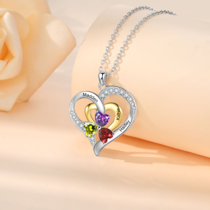 Personalized Heart Necklace Custom Birthstone Pendant with 3 Names and Birthstones Ideal Christmas Gift