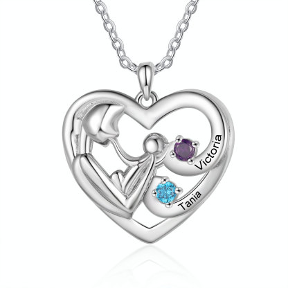 Personalized Heart Necklace Custom 2 Birthstone & Name Pendant Ideal Christmas Gift
