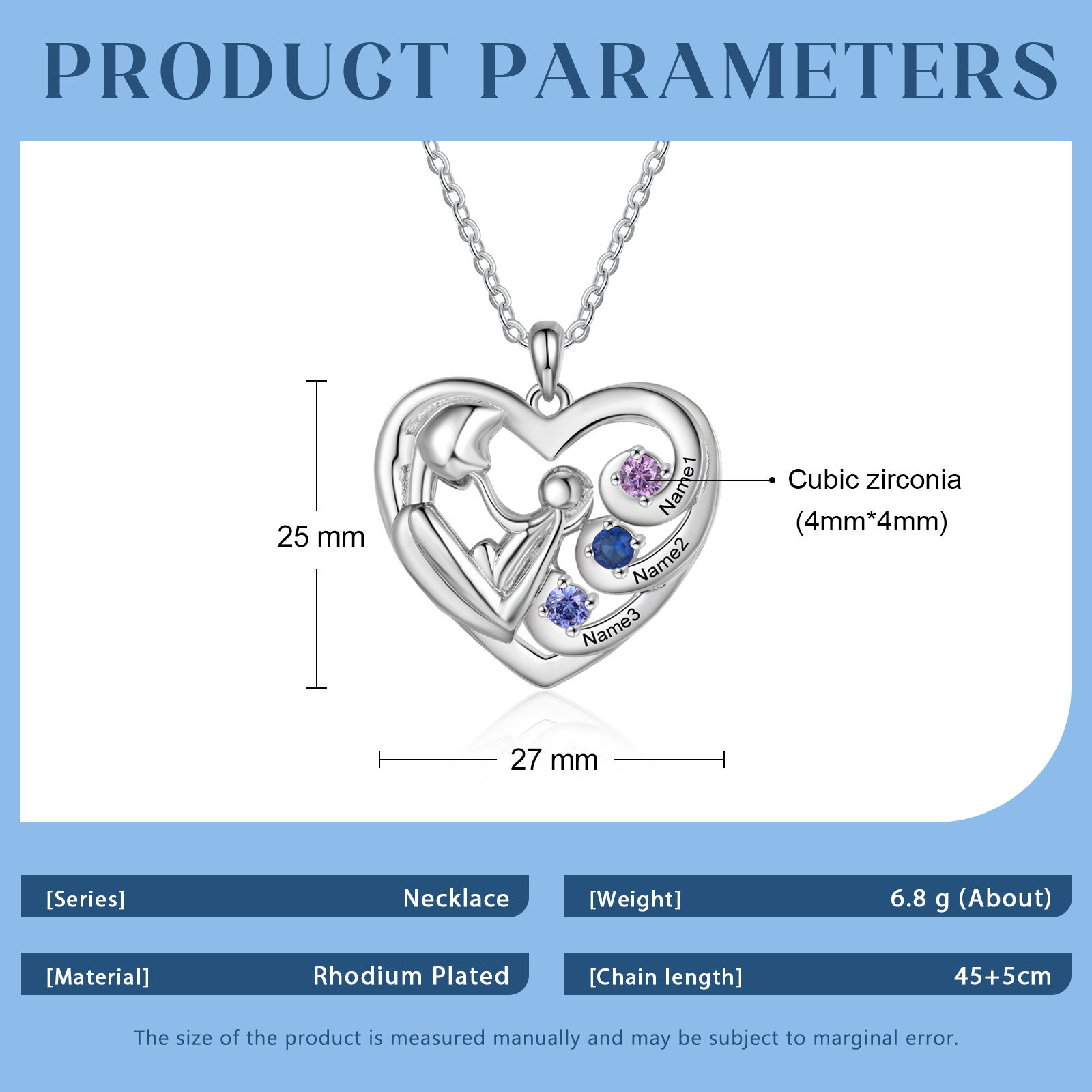 Personalized Heart Necklace  Custom 3 Birthstones and Names Perfect Christmas Gift