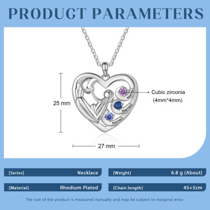 Personalized Heart Necklace  Custom 3 Birthstones and Names Perfect Christmas Gift