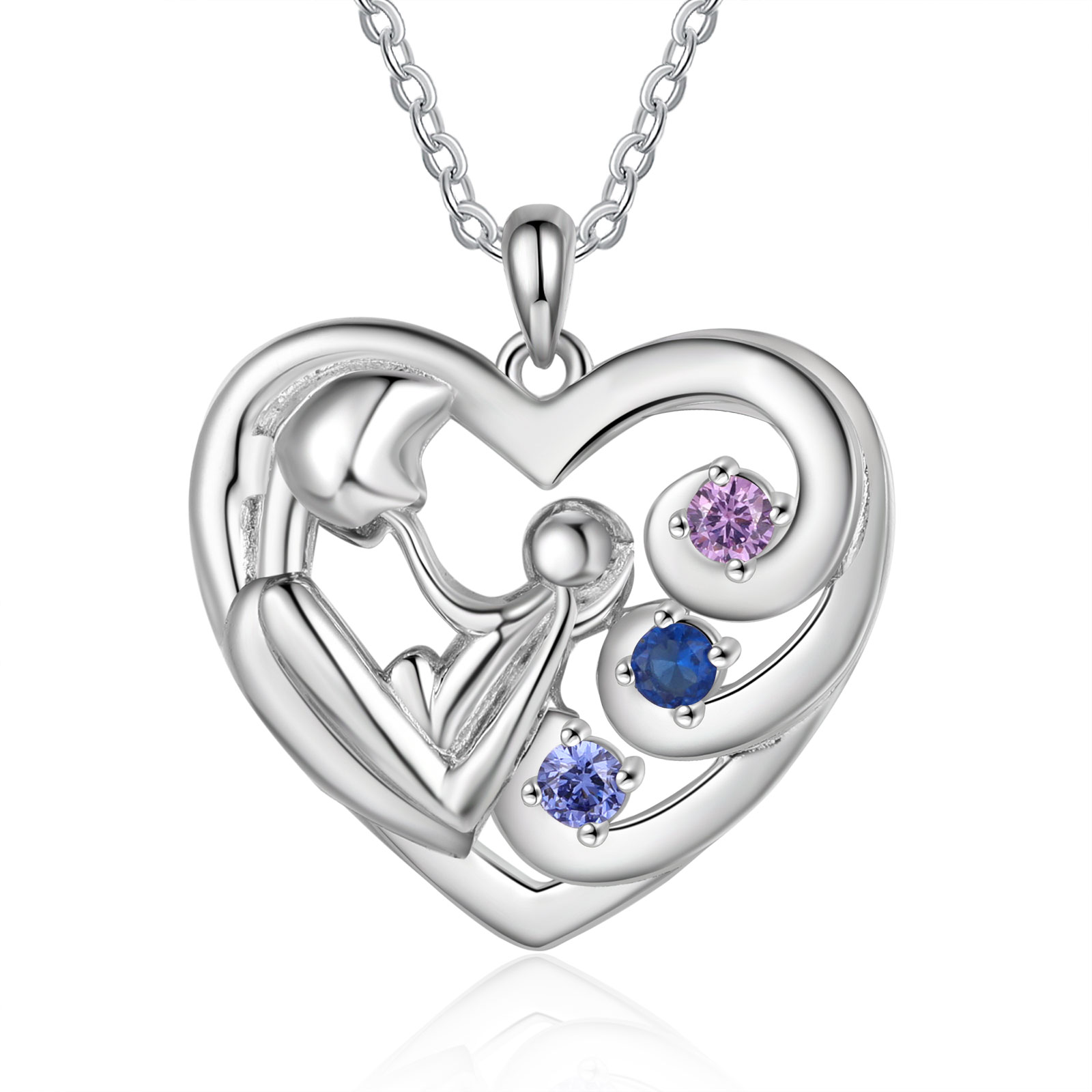 Personalized Heart Necklace  Custom 3 Birthstones and Names Perfect Christmas Gift