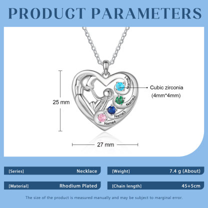 Personalized Heart Necklace Custom 4 Birthstones and Names Pendant Ideal Christmas Gift