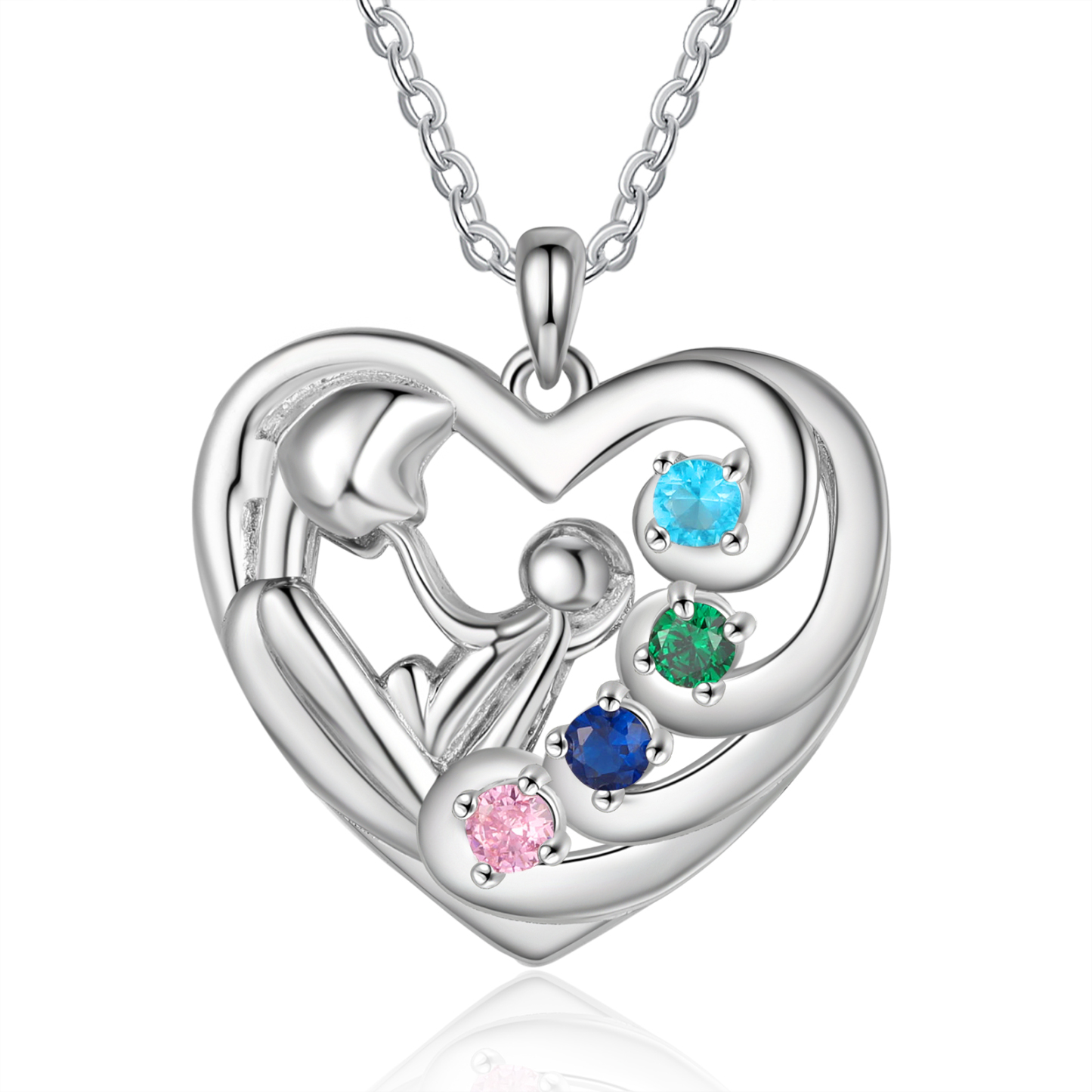 Personalized Heart Necklace Custom 4 Birthstones and Names Pendant Ideal Christmas Gift